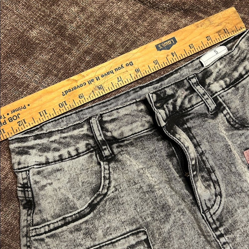 Women's Gray Denim Shorts with Pink Accents - Picture 6 of 7